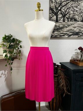 NWT J. Crew Gorgeous Pleated Midi Skirt in Bright Pink Petite 0